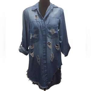 DAZL Distressed Denim Long Sleeve Shirt